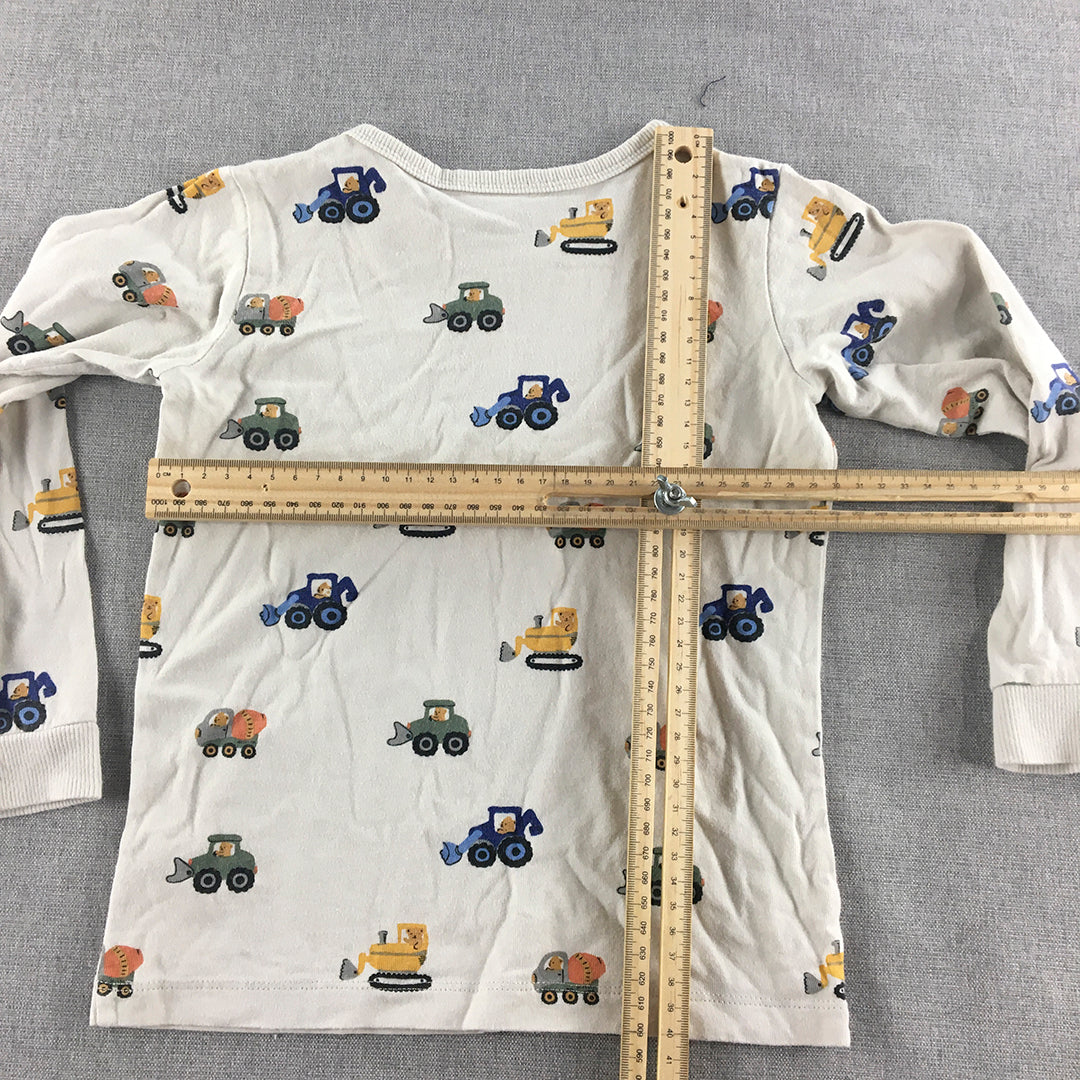 H&M Kids Boys Top Size 3 White Tractor Excavator Pattern Pullover Shirt