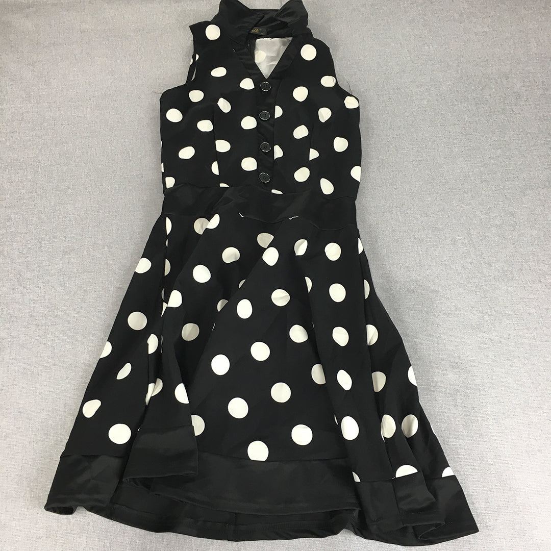 iHot Womens Dress Size M Black Polka Dot Sleeveless Midi Pleated Button