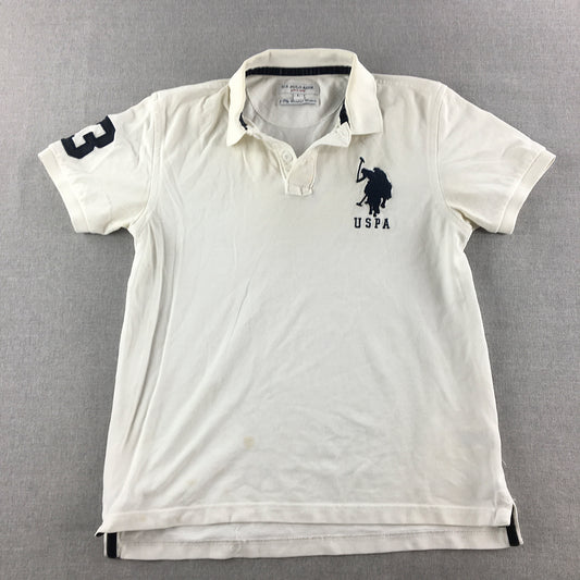 U.S. Polo Assn. Mens Shirt Szie L White Big Pony Logo Collared Rugby