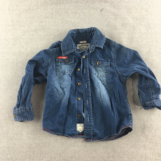 Lee Cooper Kids Boys Denim Shirt Size 3 Blue Button-Up Collared Pockets Top