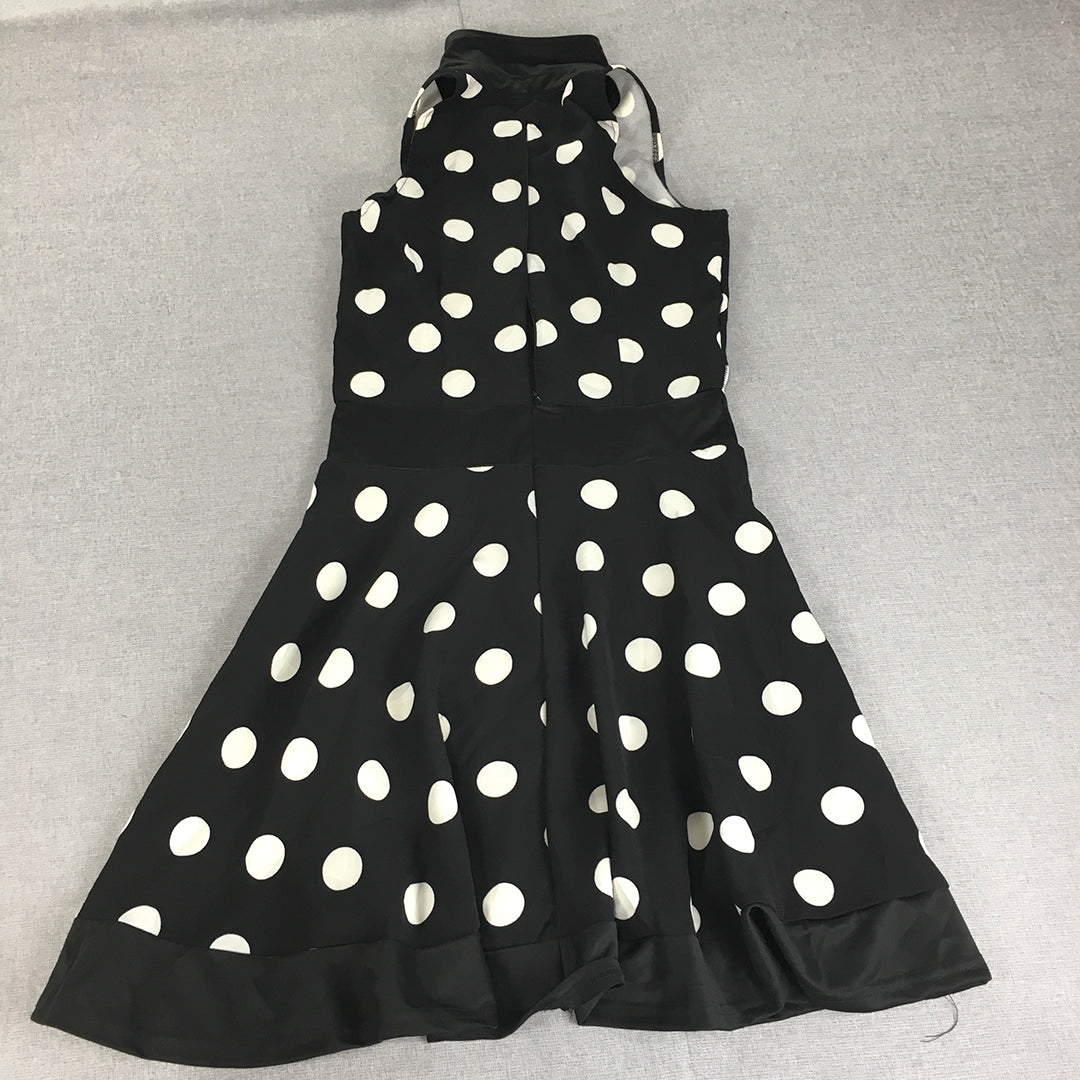 iHot Womens Dress Size M Black Polka Dot Sleeveless Midi Pleated Button