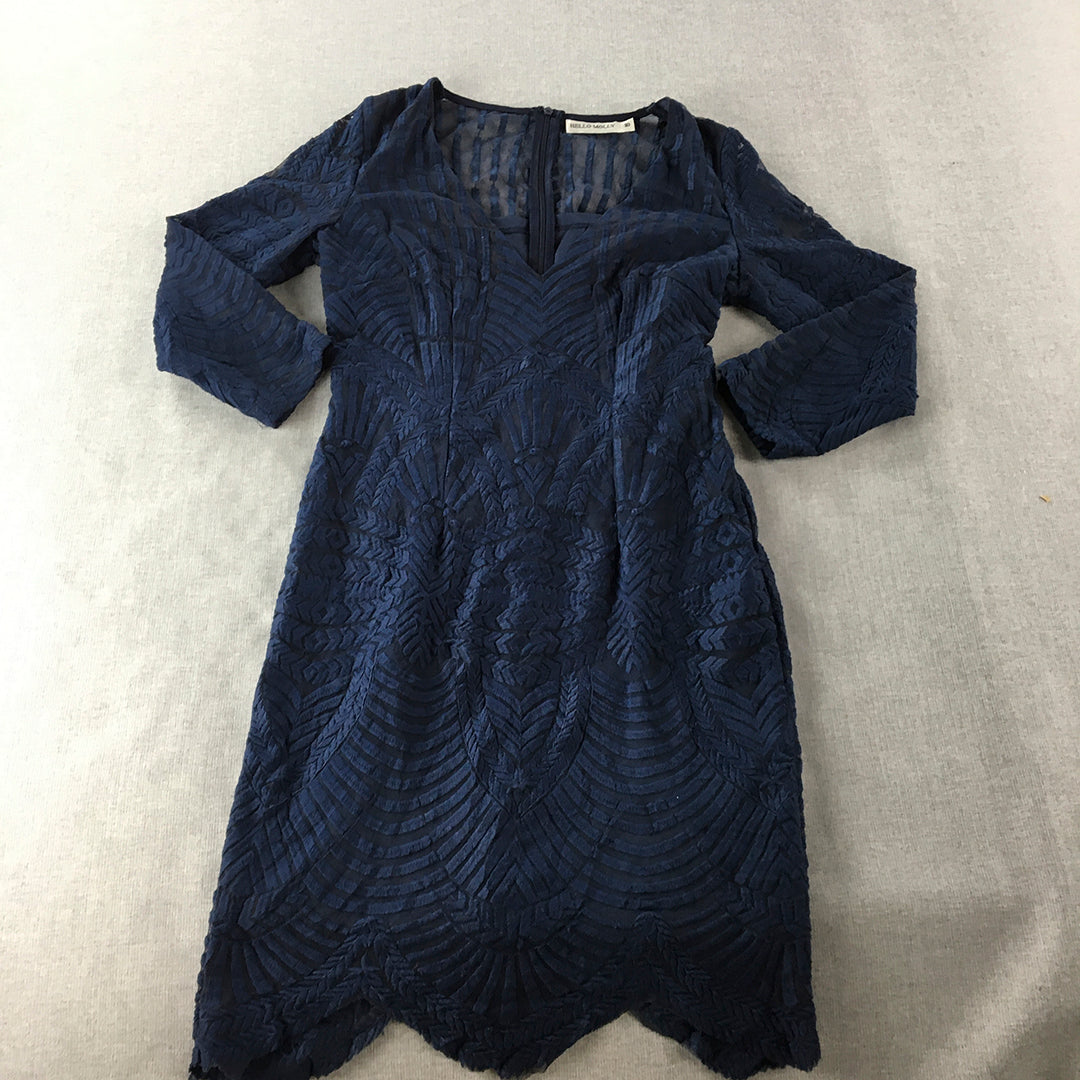 Hello Molly Womens Mini Dress Size 10 Blue Long Sleeve Stretch Fabric Pencil