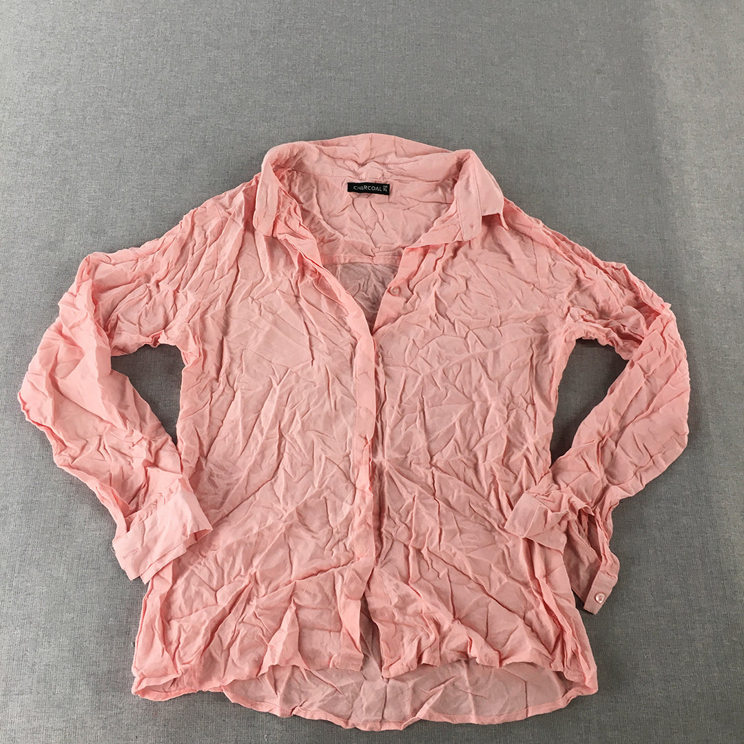 Charcoal Womens Shirt Size XL Pink Long Sleeve Button-Up Collared