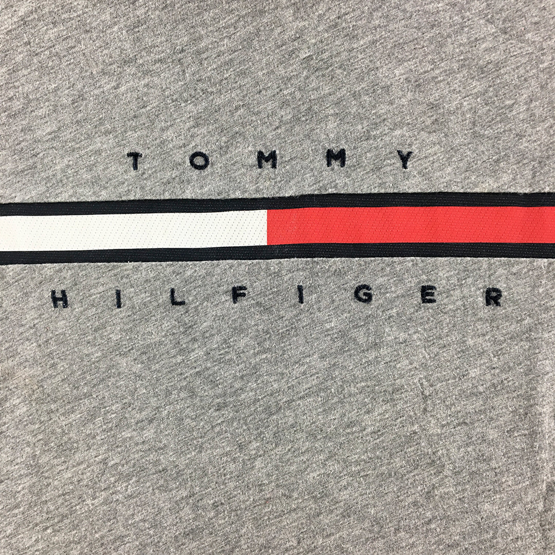 Tommy Hilfiger Womens T-Shirt Size L Grey Big Logo Relaxed Fit Top