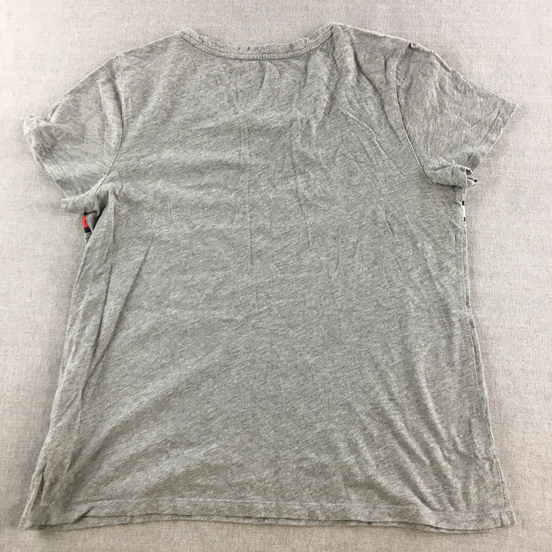 Tommy Hilfiger Womens T-Shirt Size L Grey Big Logo Relaxed Fit Top