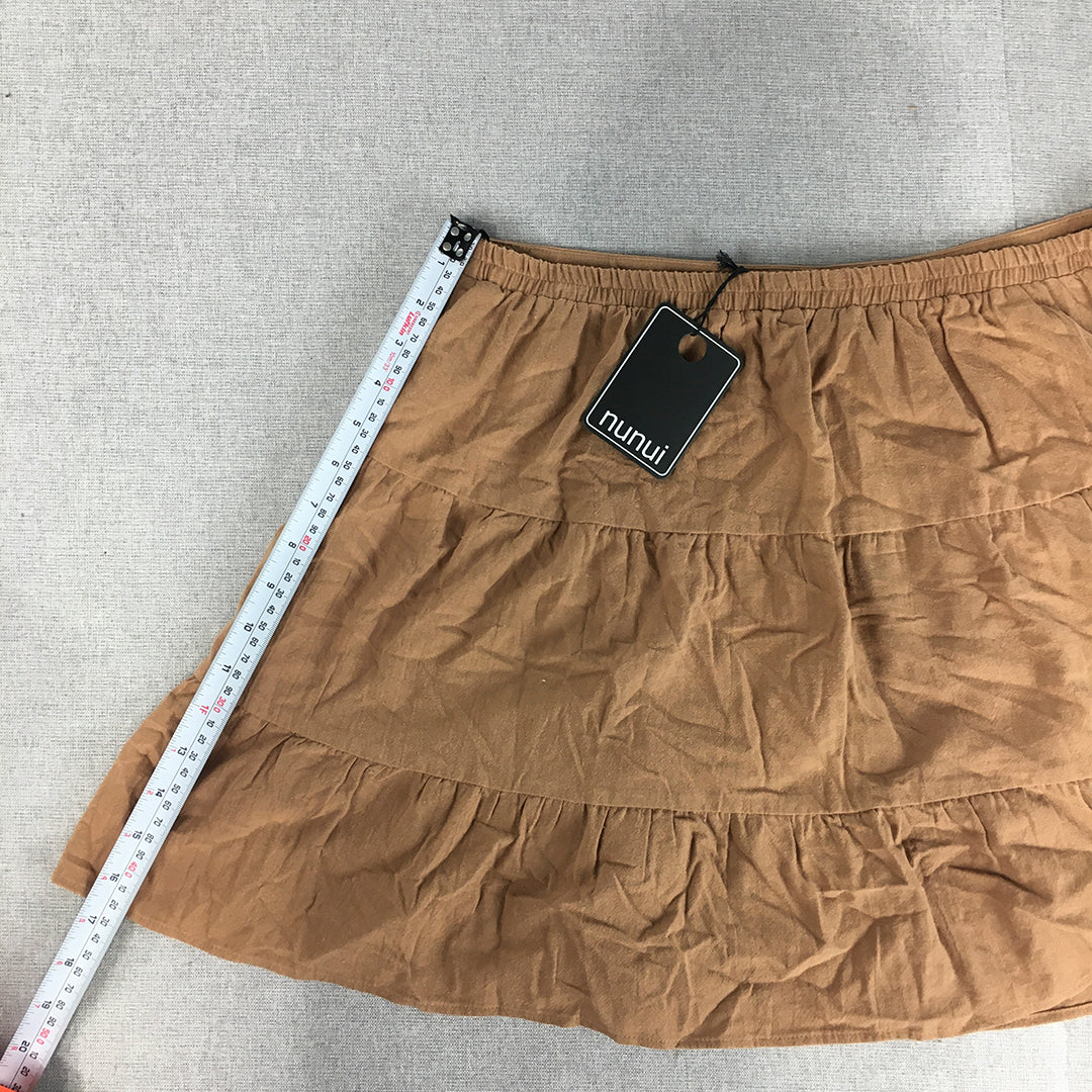 NEW Nunui Womens Mini Skirt Size 14 Brown Elastic Waist