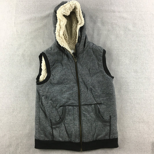 Witchery Kids Boys Vest Jacket Size 12 Grey Hooded Fleece Sleeveless Parka