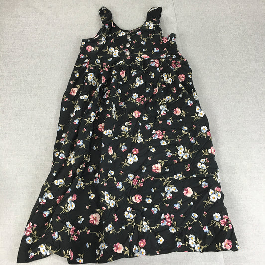 Freeze Frame Womens Mini Dress Size 14 Black A-Line Floral Sleeveless USA Made