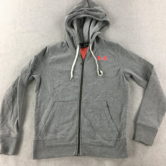 Under Armour Womens Jacket Size XS Grey Pink Logo Zip-Up Hoodie Pockets