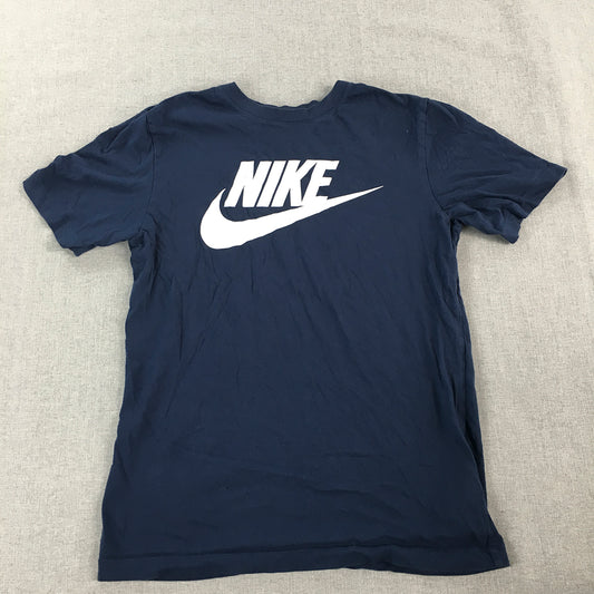 Nike Womens T-Shirt Size S Blue Big Swoosh Logo Crew Neck Short Sleeve Top