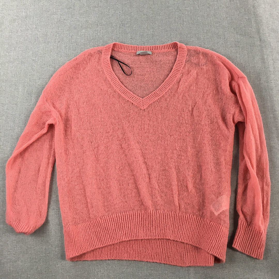 H&M Womens Mohair Sweater Size M Pink Knit V-Neck Pullover Jumper