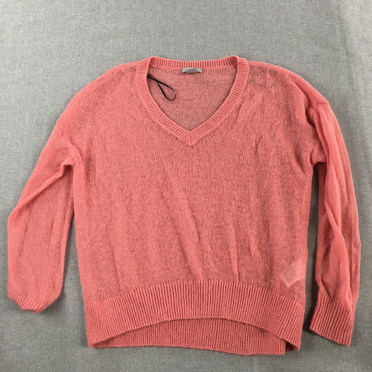 H&M Womens Mohair Sweater Size M Pink Knit V-Neck Pullover Jumper