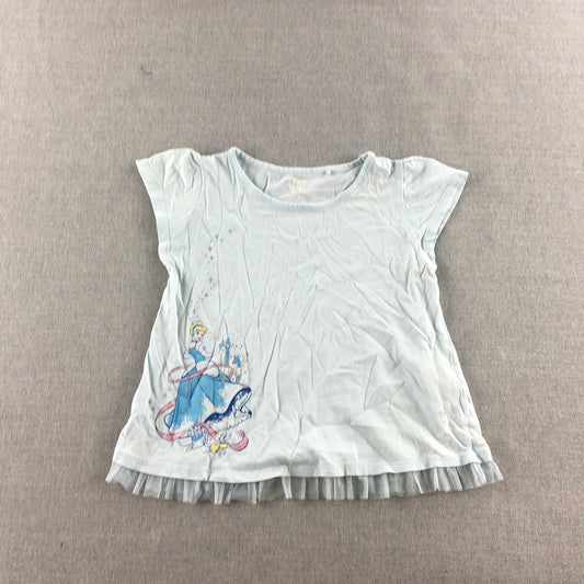 Cinderella Kids Girls T-Shirt Size 3 - 4 Blue Disney x Uniqlo Short Sleeve Top