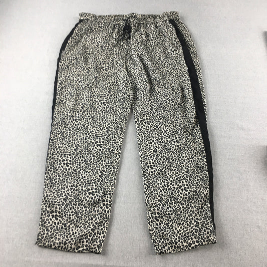 Forever New Womens Capri Pants Size 12 White Leopard Print Drawstring