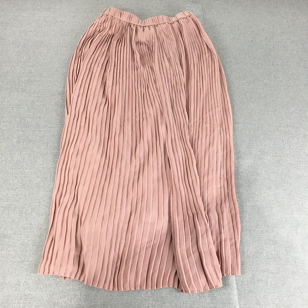 Uniqlo Womens Pleated Maxi Skirt Size S Pink Long Length