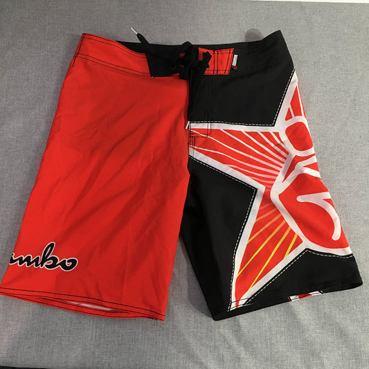 Mambo Kids Boys Board Shorts Size 12 Red Logo Surf Swim Boardies