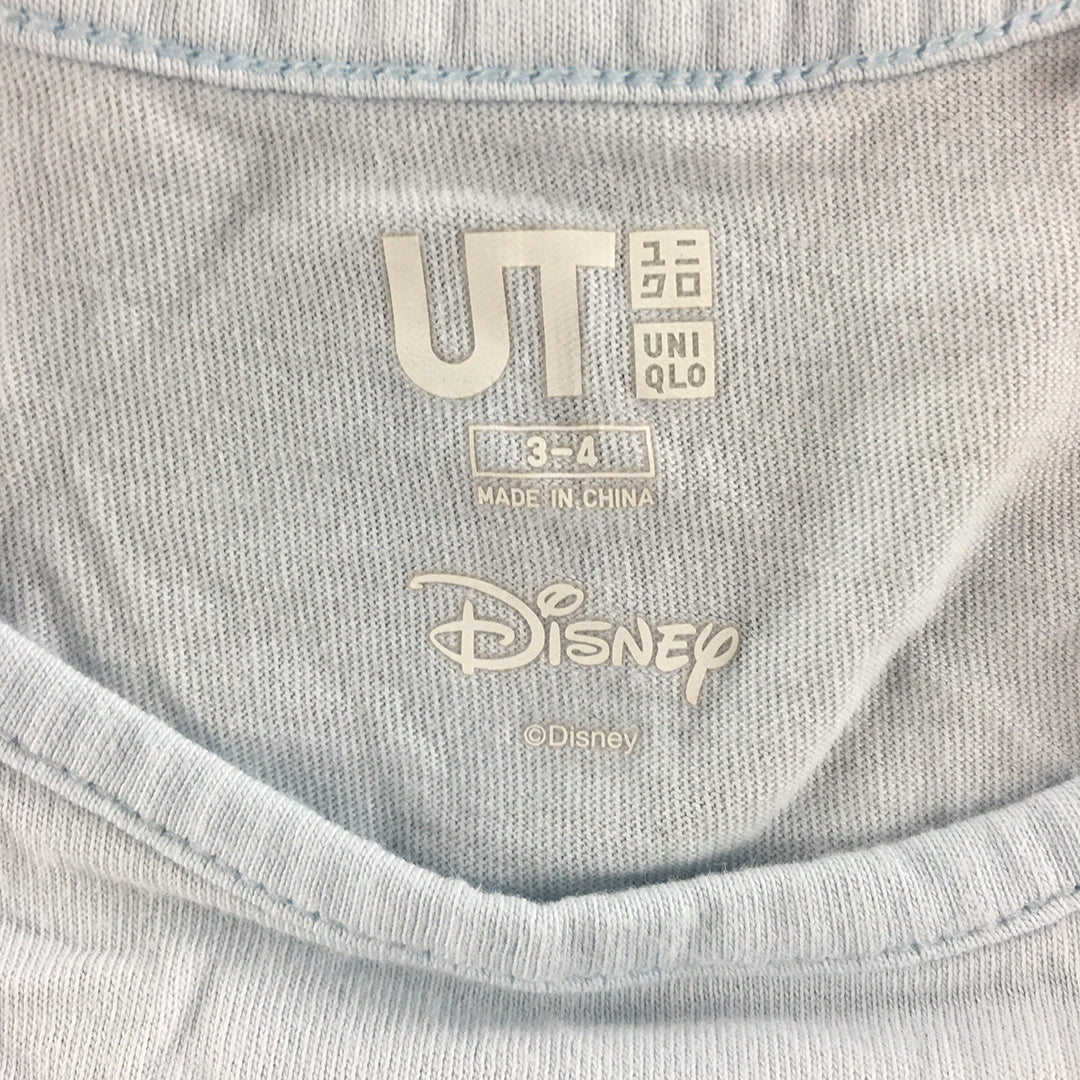 Cinderella Kids Girls T-Shirt Size 3 - 4 Blue Disney x Uniqlo Short Sleeve Top