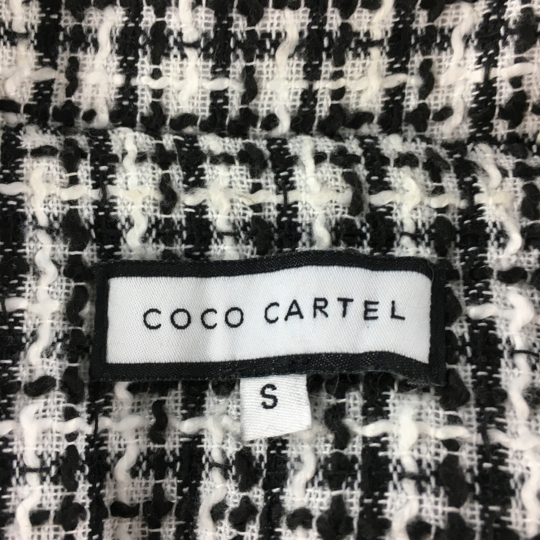 Coco Cartel Womens Wool Jacket Size S White Black Checkered Knit Blazer Coat