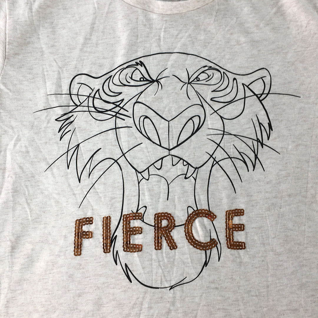 Disney The Lion King Womens T-Shirt Size M Grey Fierce Embroidered Top