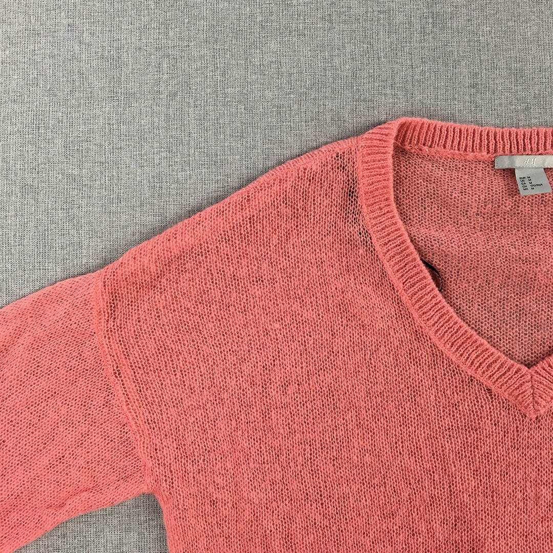 H&M Womens Mohair Sweater Size M Pink Knit V-Neck Pullover Jumper