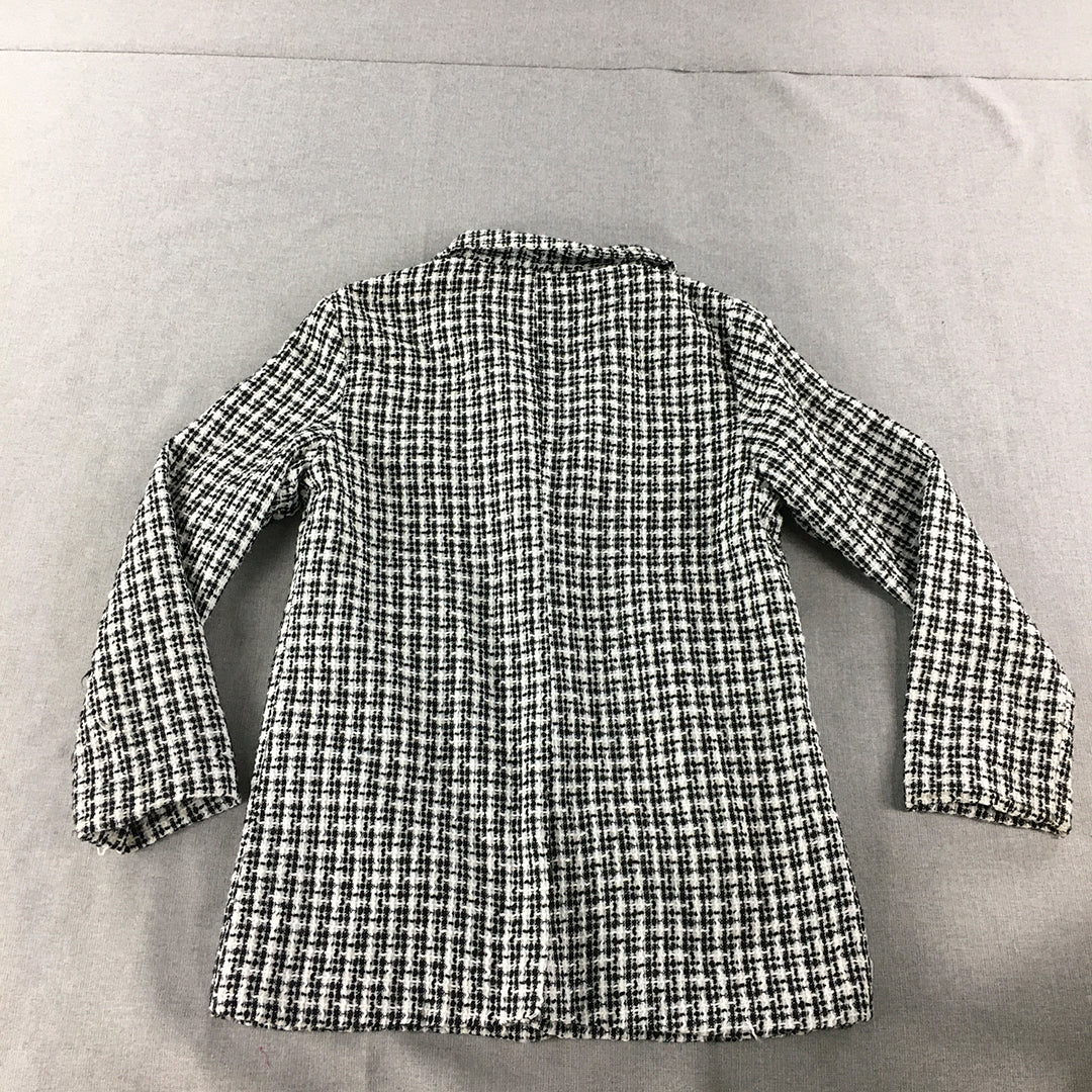 Coco Cartel Womens Wool Jacket Size S White Black Checkered Knit Blazer Coat