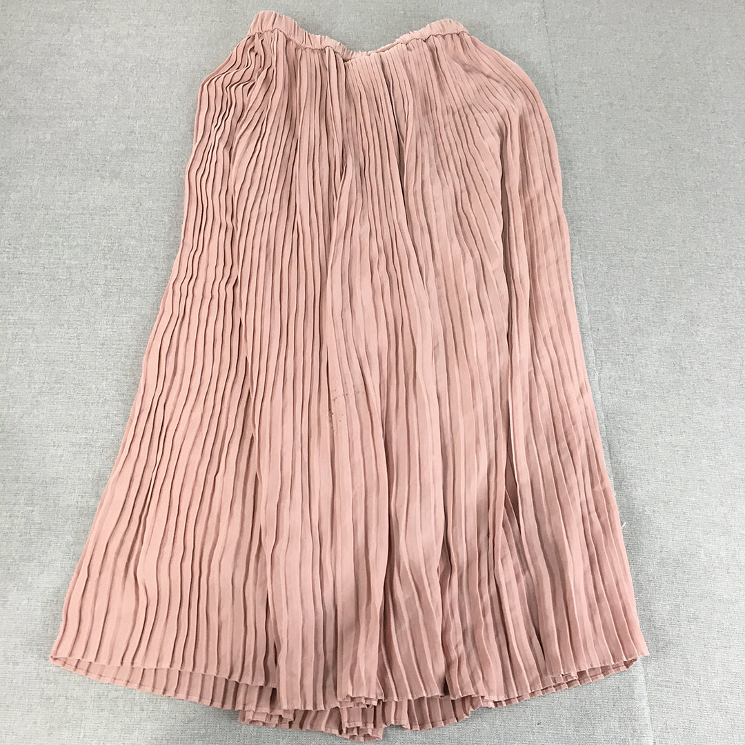 Uniqlo Womens Pleated Maxi Skirt Size S Pink Long Length