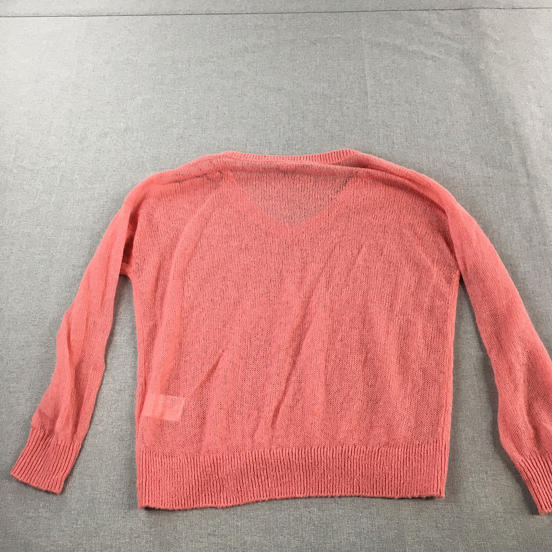 H&M Womens Mohair Sweater Size M Pink Knit V-Neck Pullover Jumper