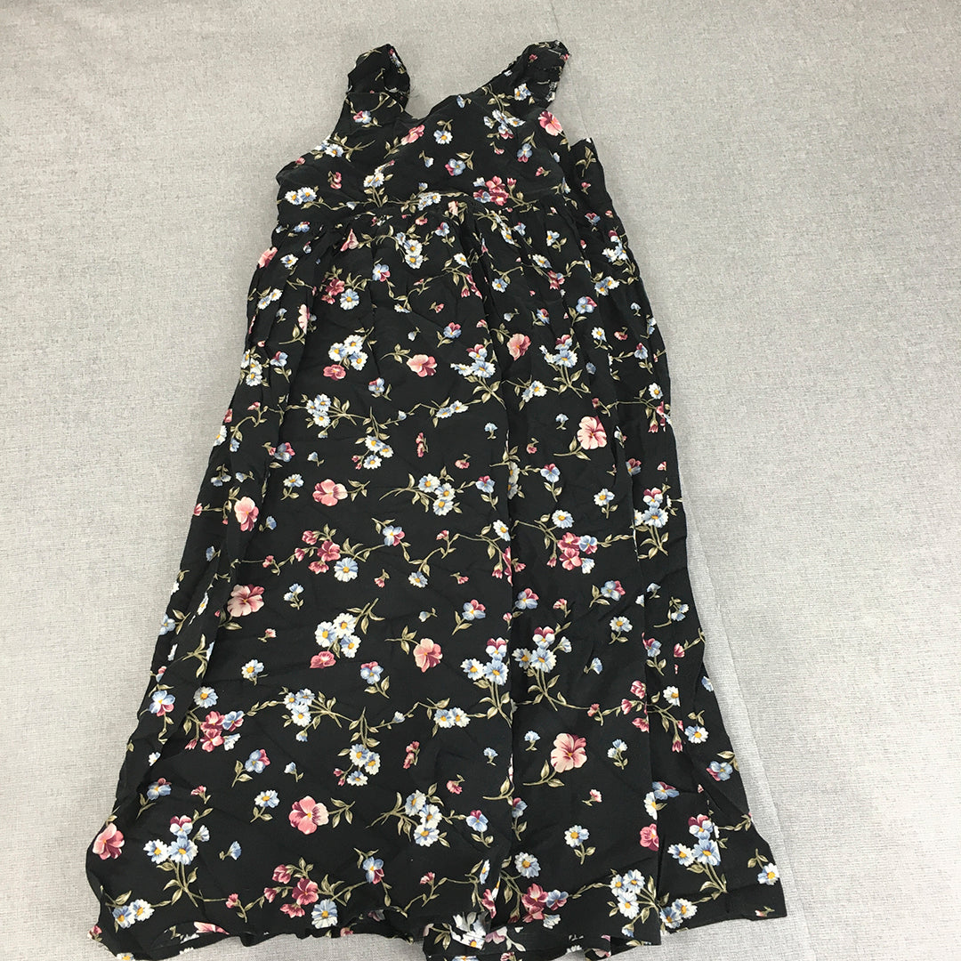 Freeze Frame Womens Mini Dress Size 14 Black A-Line Floral Sleeveless USA Made