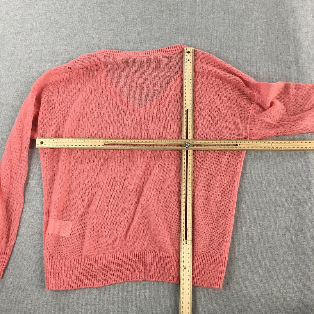 H&M Womens Mohair Sweater Size M Pink Knit V-Neck Pullover Jumper