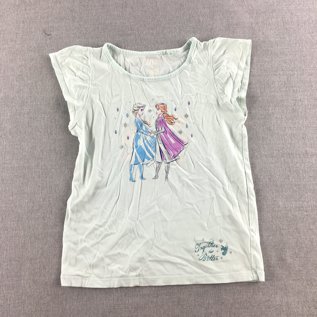 Cinderella Kids Girls T-Shirt Size 5 - 6 Blue Disney x Uniqlo Short Sleeve Top