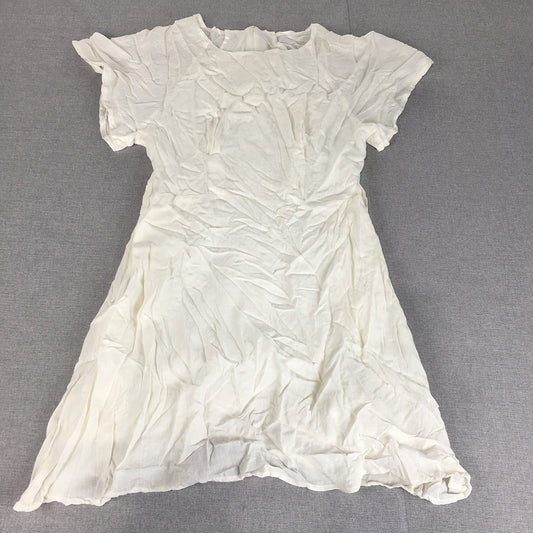 Atmos & Here Womens Mini Dress Size 10 White Fit & Flare Short Sleeve Rayon