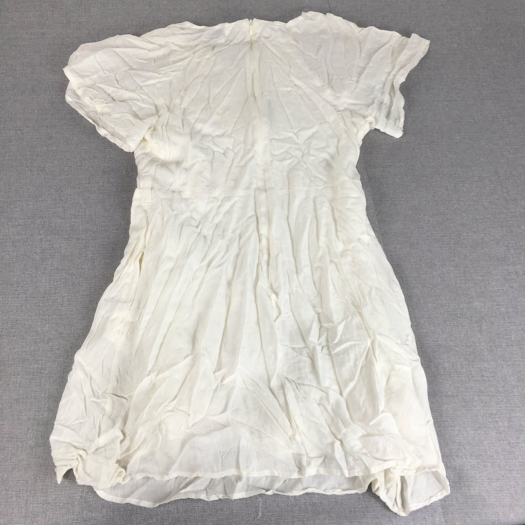 Atmos & Here Womens Mini Dress Size 10 White Fit & Flare Short Sleeve Rayon