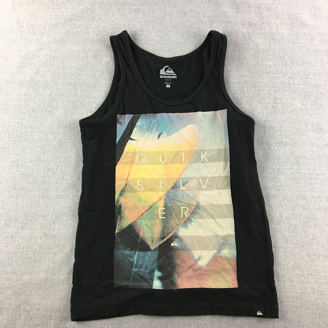 Quiksilver Kids Boys Tank Top Size 10 Black Logo Surf Brand Sleeveless T-Shirt