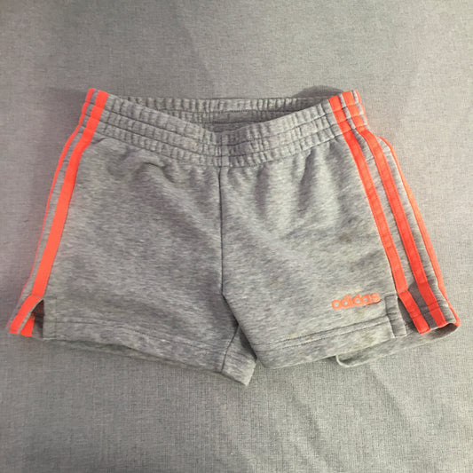 Adidas Kids Girls Shorts Size 11 - 12 Years Grey Logo Striped Pink Elastic Waist