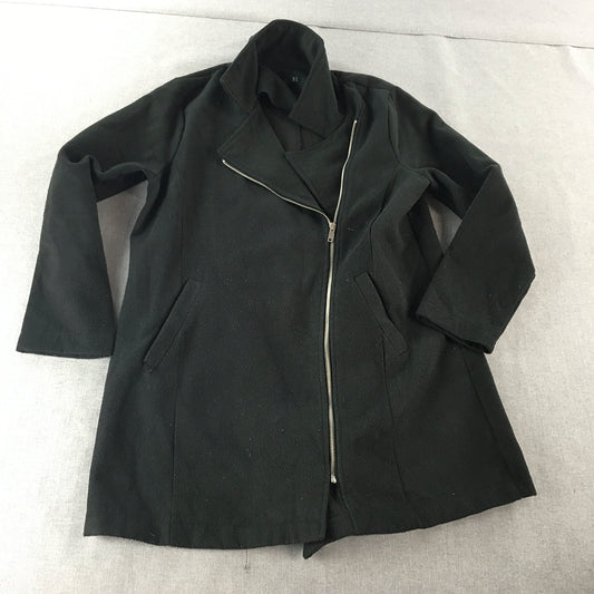 Sass Womens Jacket Size 14 Black Asymmetrical Zip Collared Pockets Coat