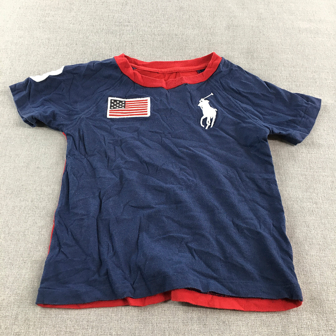 Polo Ralph Lauren Kids Boys T-Shirt Size 4 Blue Big Pony Logo USA Flag Top