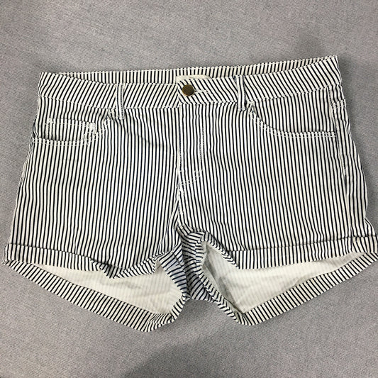 H&M Womens Bermuda Shorts Size 8 Blue White Striped Pockets