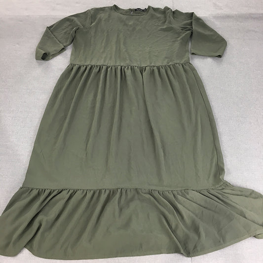 Boohoo Womens Dress Size 20 Green Pleated Knee Length Long Sleeve