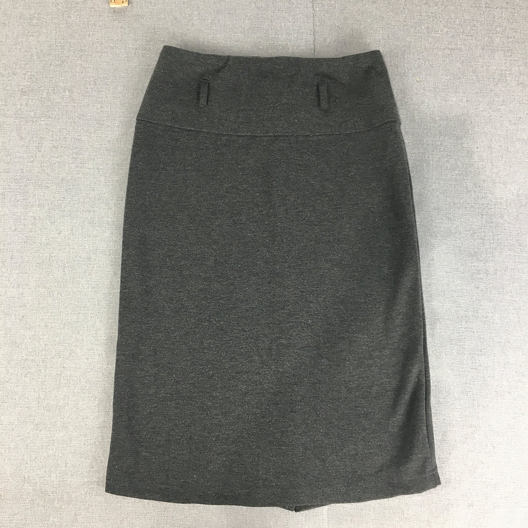 Spicysugar Womens Pencil Skirt Size 8 Grey Knit Midi Straight