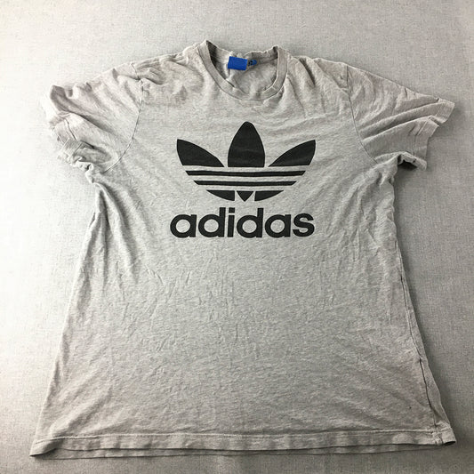 Adidas Mens T-Shirt Size L Grey Big Trefoil Logo Short Sleeve Crew Neck Tee