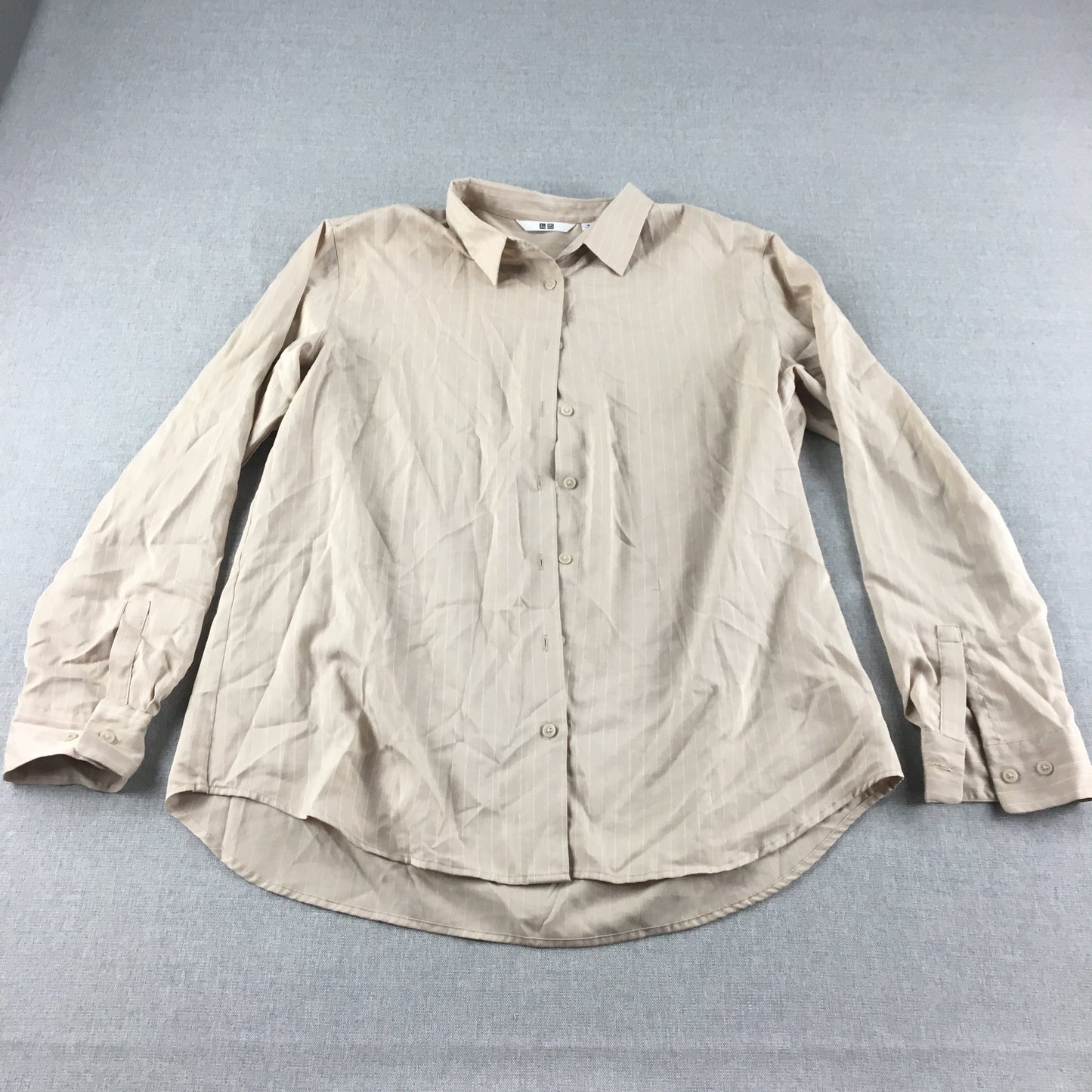 Uniqlo Womens Shirt Size M Brown Striped Long Sleeve Button-Up