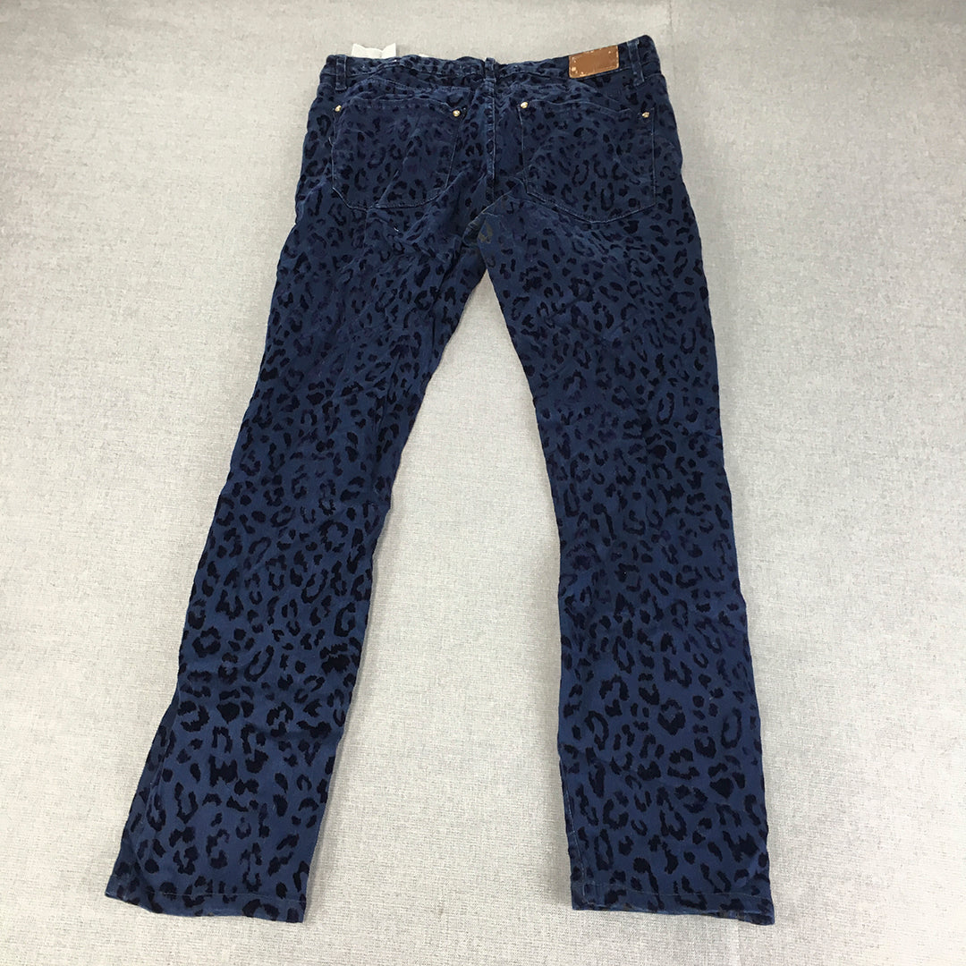 Zara Womens Skinny Jeans Size 30 Blue Cheetah Print Pattern Stretch Denim