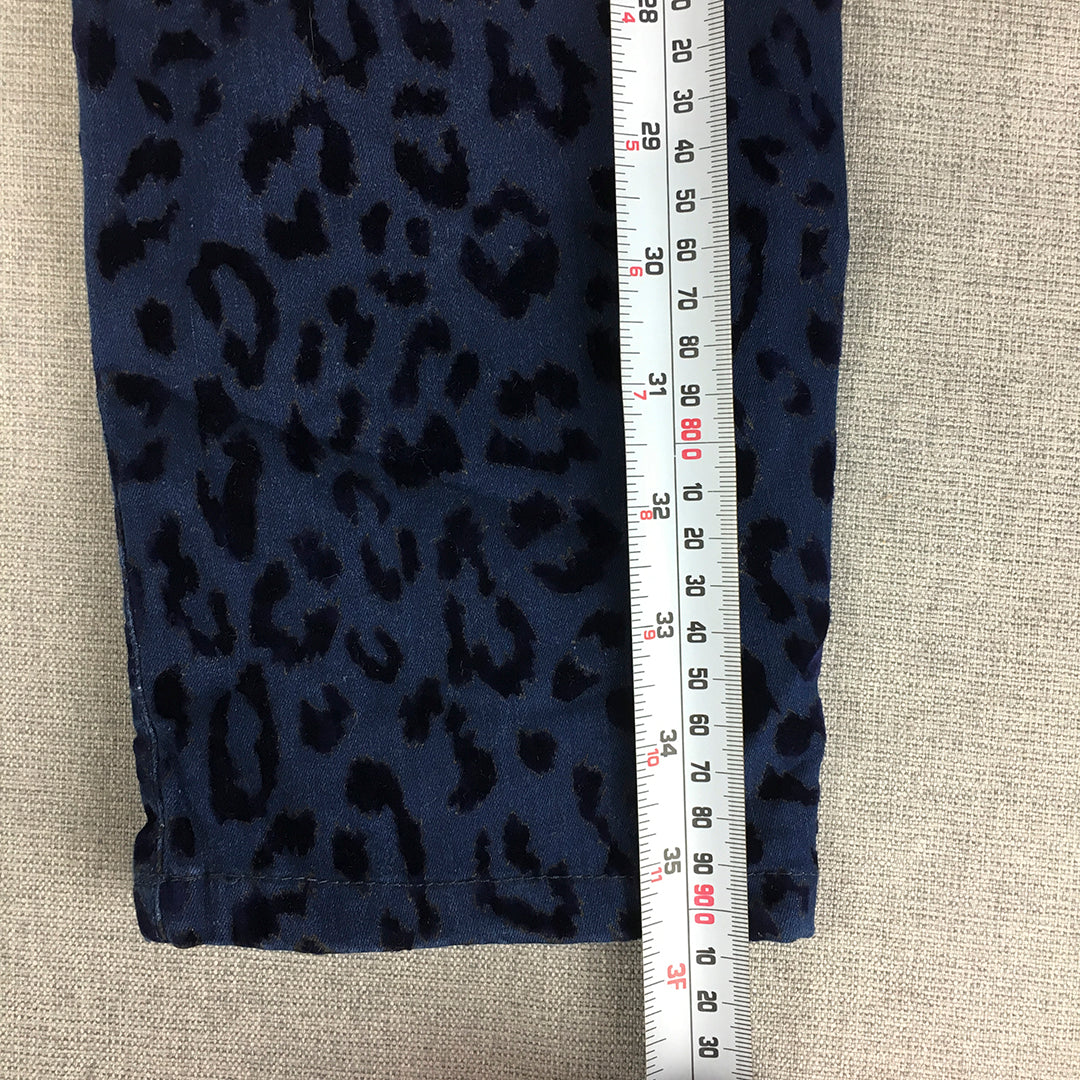 Zara Womens Skinny Jeans Size 30 Blue Cheetah Print Pattern Stretch Denim