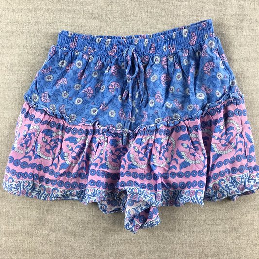 Ally Womens Shorts Size 6 Blue & Pink Floral Drawstring Waist