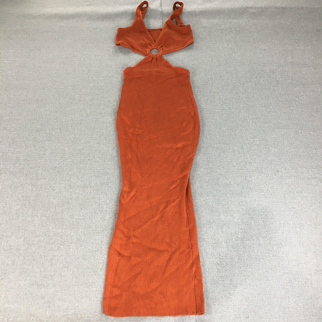 Thanne Womens Bodycon Dress Size 6 Orange Sleeveless Stretch Midi Knit