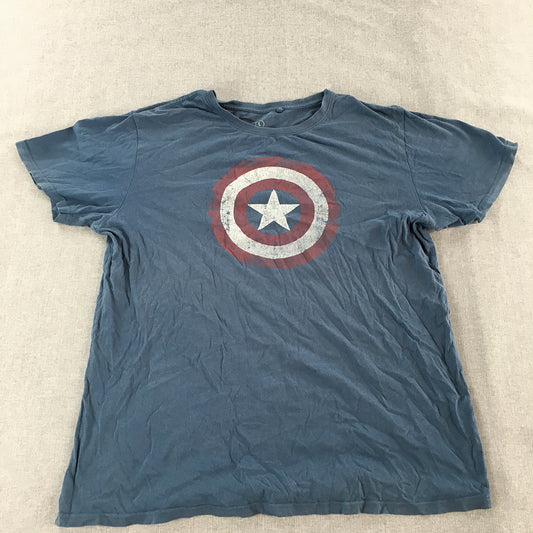 Captain America Mens T-Shirt Size L Blue Marvel Comics Superhero Tee