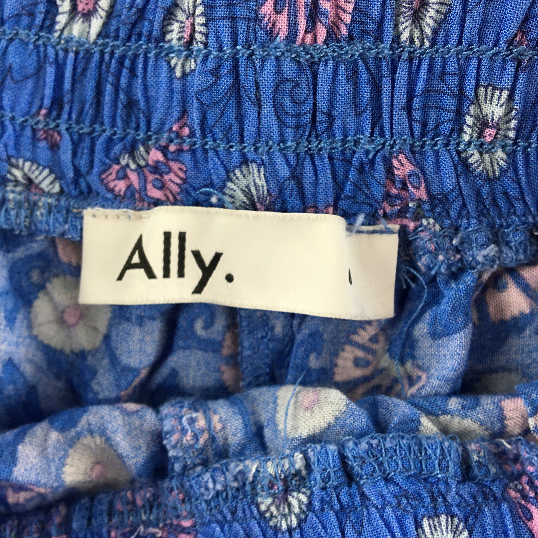 Ally Womens Shorts Size 6 Blue & Pink Floral Drawstring Waist