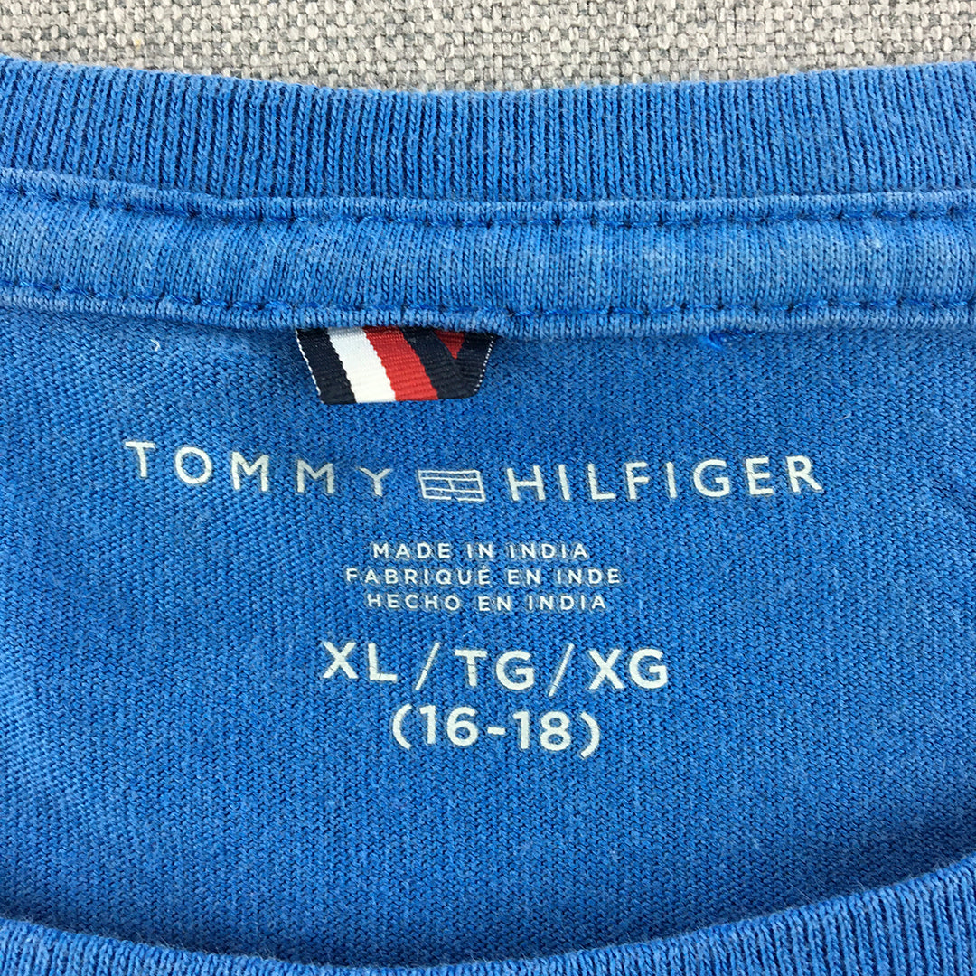 Tommy Hilfiger Kids Boys T-Shirt Youth Size XL Blue Logo Short Sleeve Tee