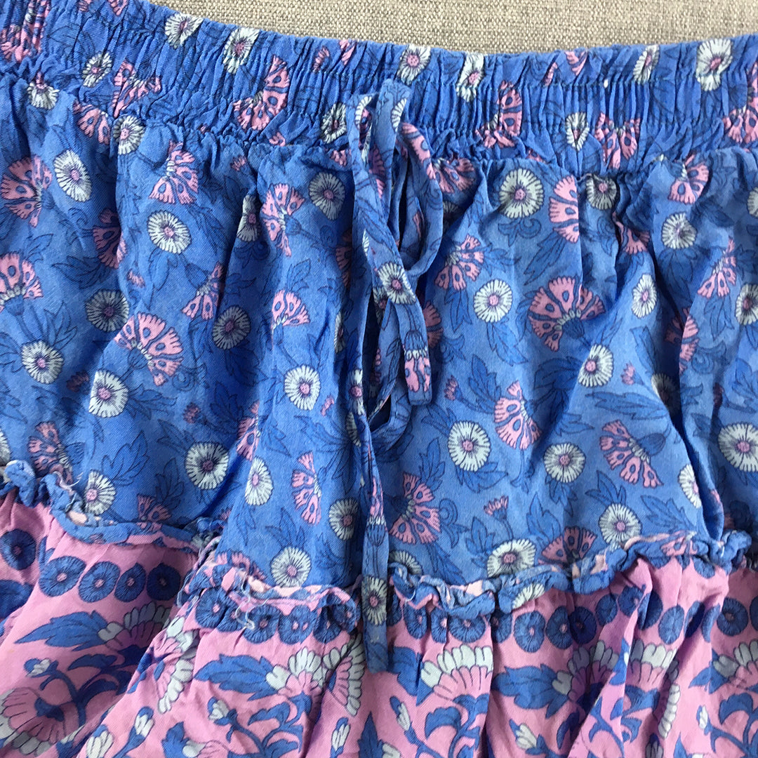 Ally Womens Shorts Size 6 Blue & Pink Floral Drawstring Waist