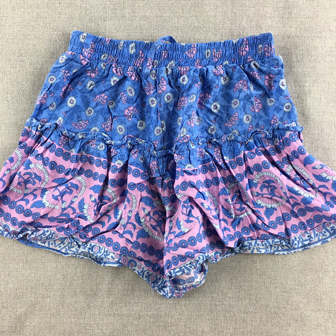 Ally Womens Shorts Size 6 Blue & Pink Floral Drawstring Waist